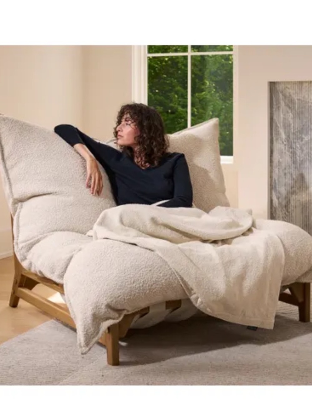 LOVESAC Footsac Blanket: Dove Bouclé NWT